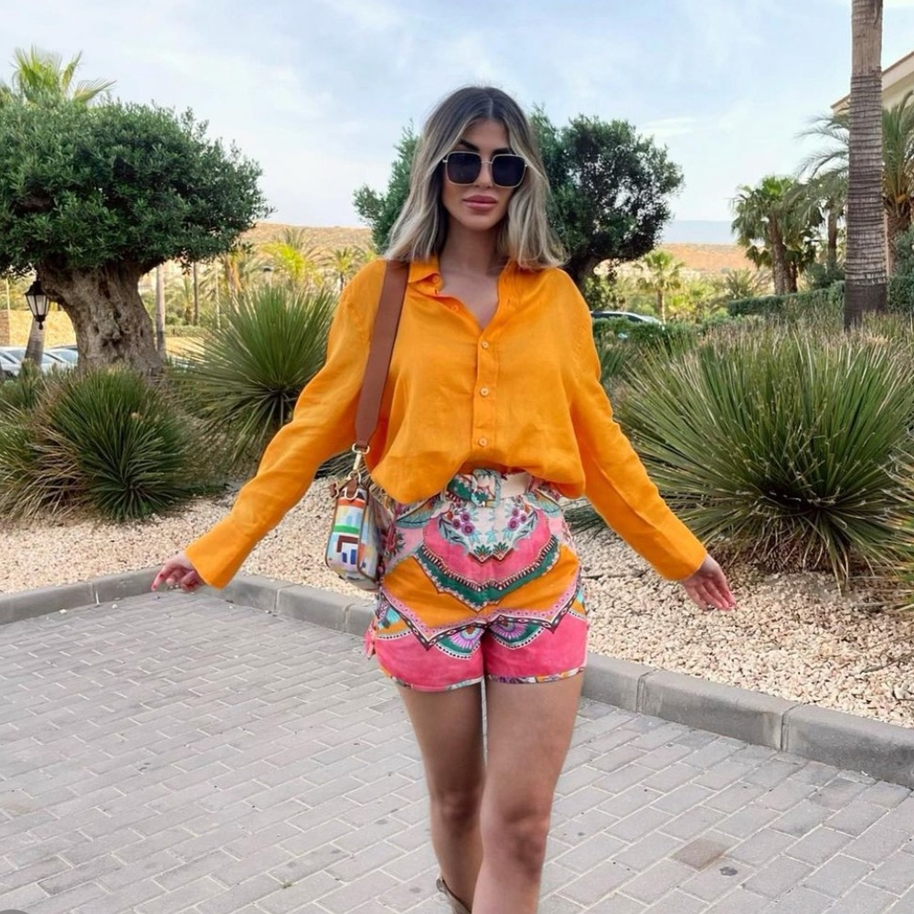 Zara linen blend printed shorts🏷💗💚 - Picture 3 of 9